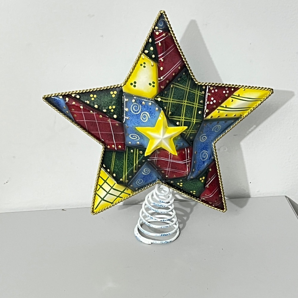 Metal Patchwork Star Christmas Tree Topper OS Multicolor Folk Art Decor